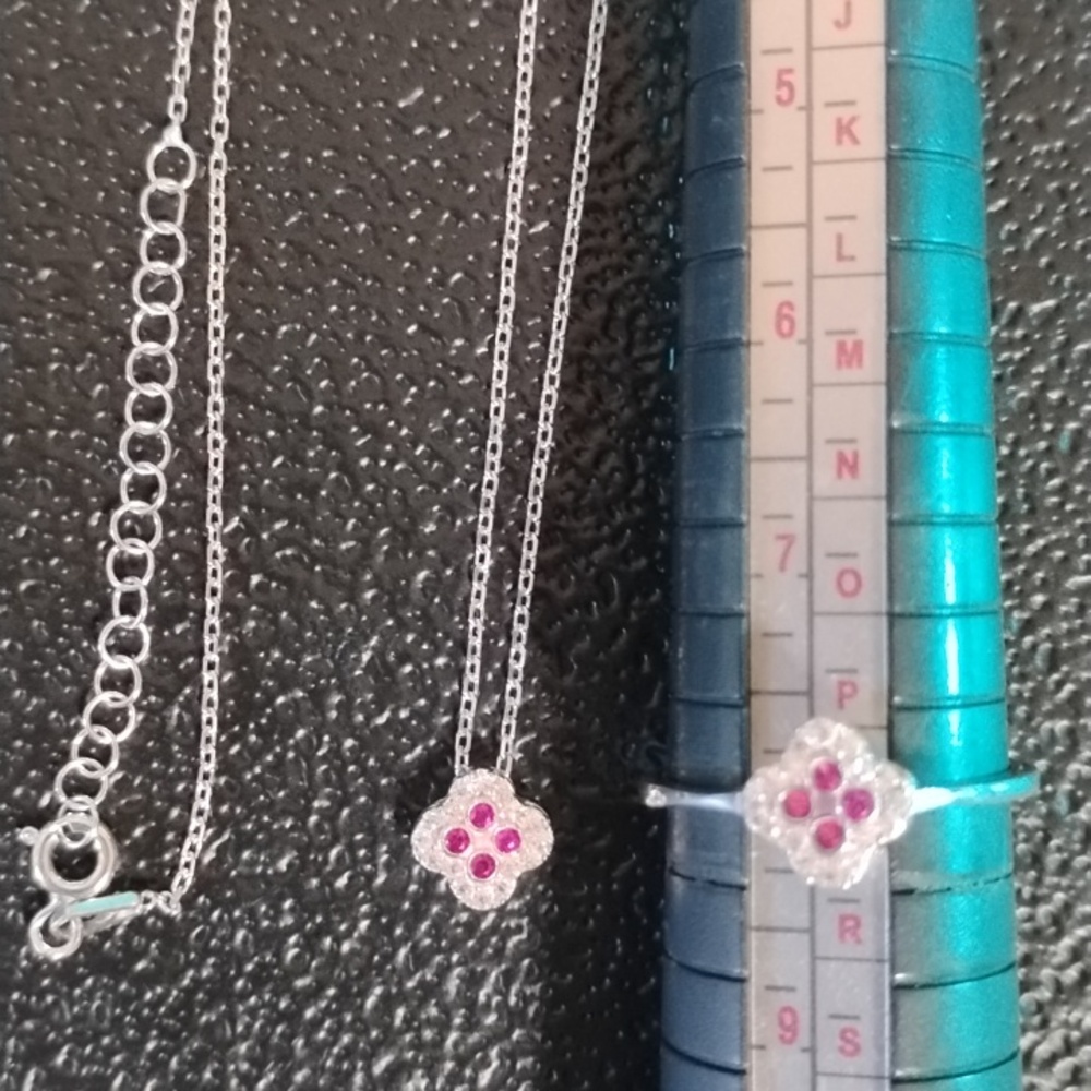 Sterling Silver Pink Gemstone Necklace and Ring Set - Picture 3 of 4